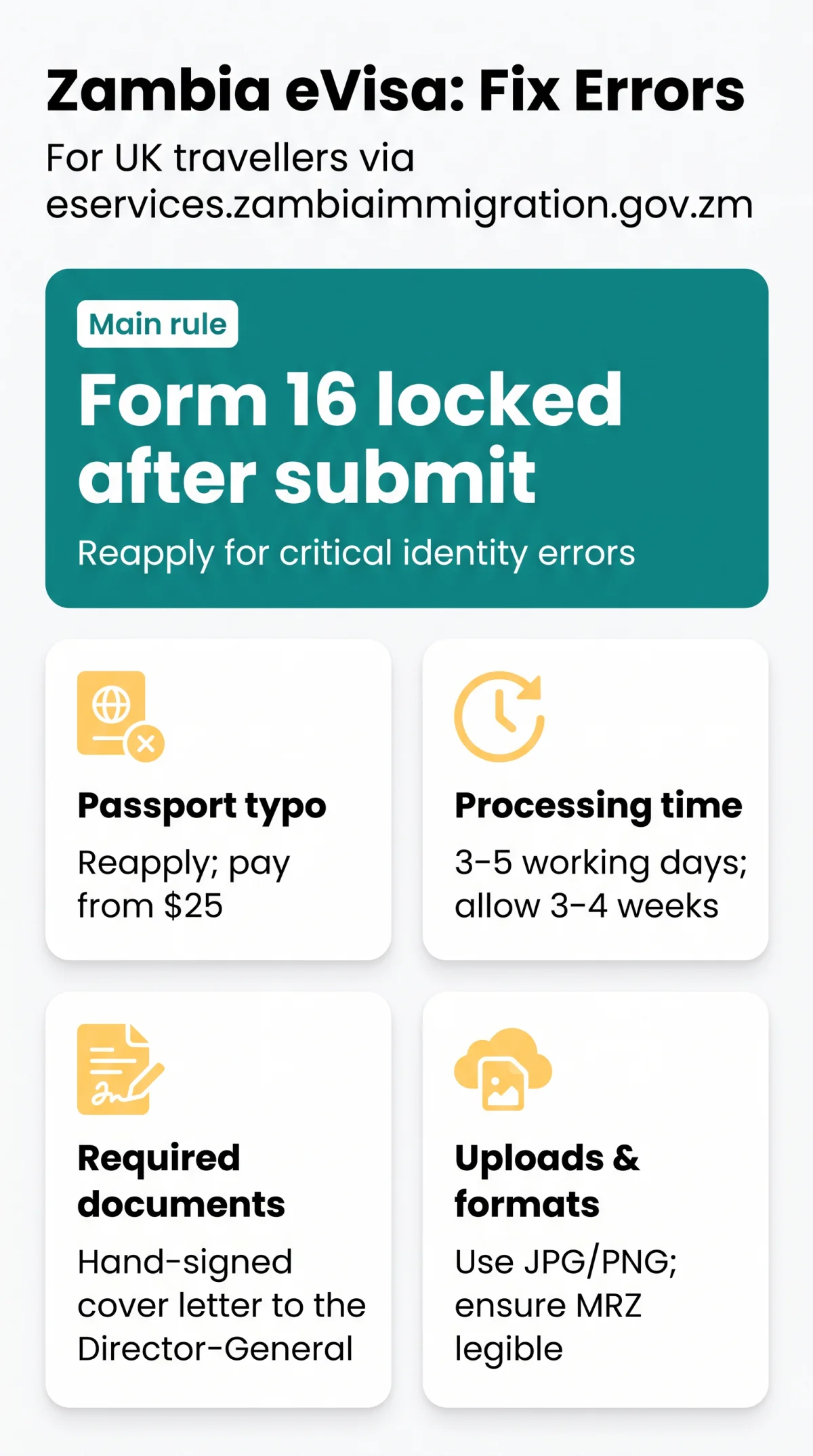 Infografika: How to Correct Mistakes on a Zambia eVisa Application: A UK Traveller's Guide